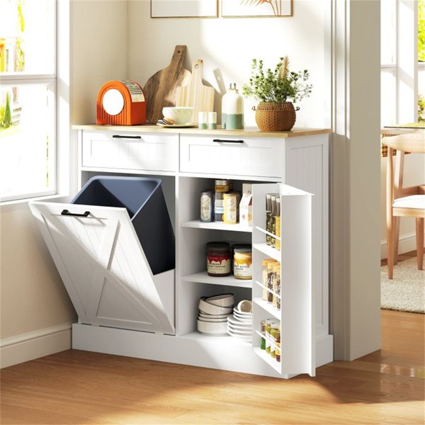 Farmhouse Kitchen Cabinet with Concealed Trash Compartment