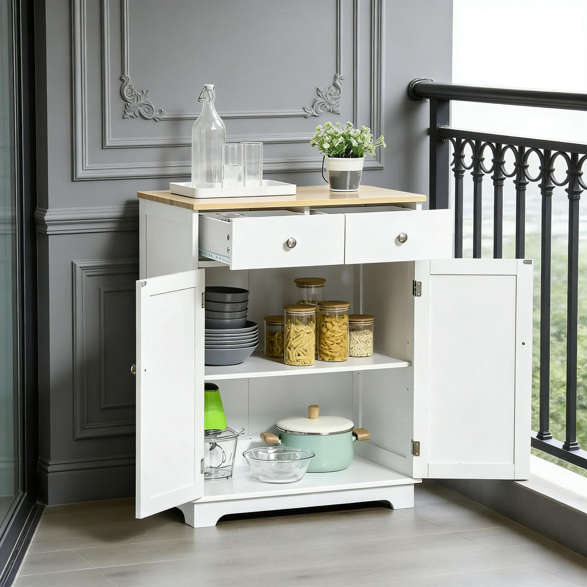 Kitchen Sideboard with Drawers and Adjustable Shelves