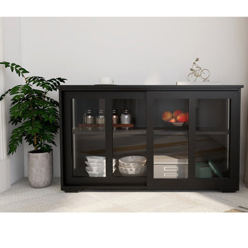 Black Freestanding Cabinet with Flexible Interior Storage