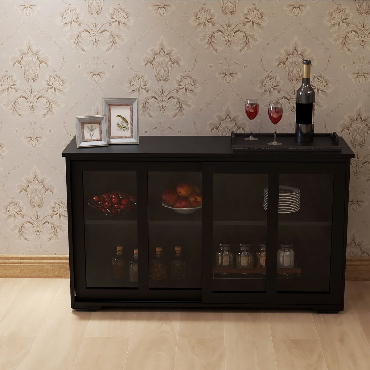 Black Freestanding Cabinet with Flexible Interior Storage