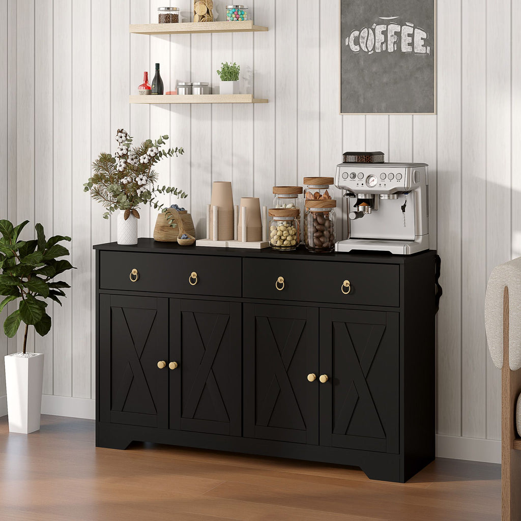Farmhouse Sideboard Buffet Cabinet with Barn Doors and Adjustable Shelves