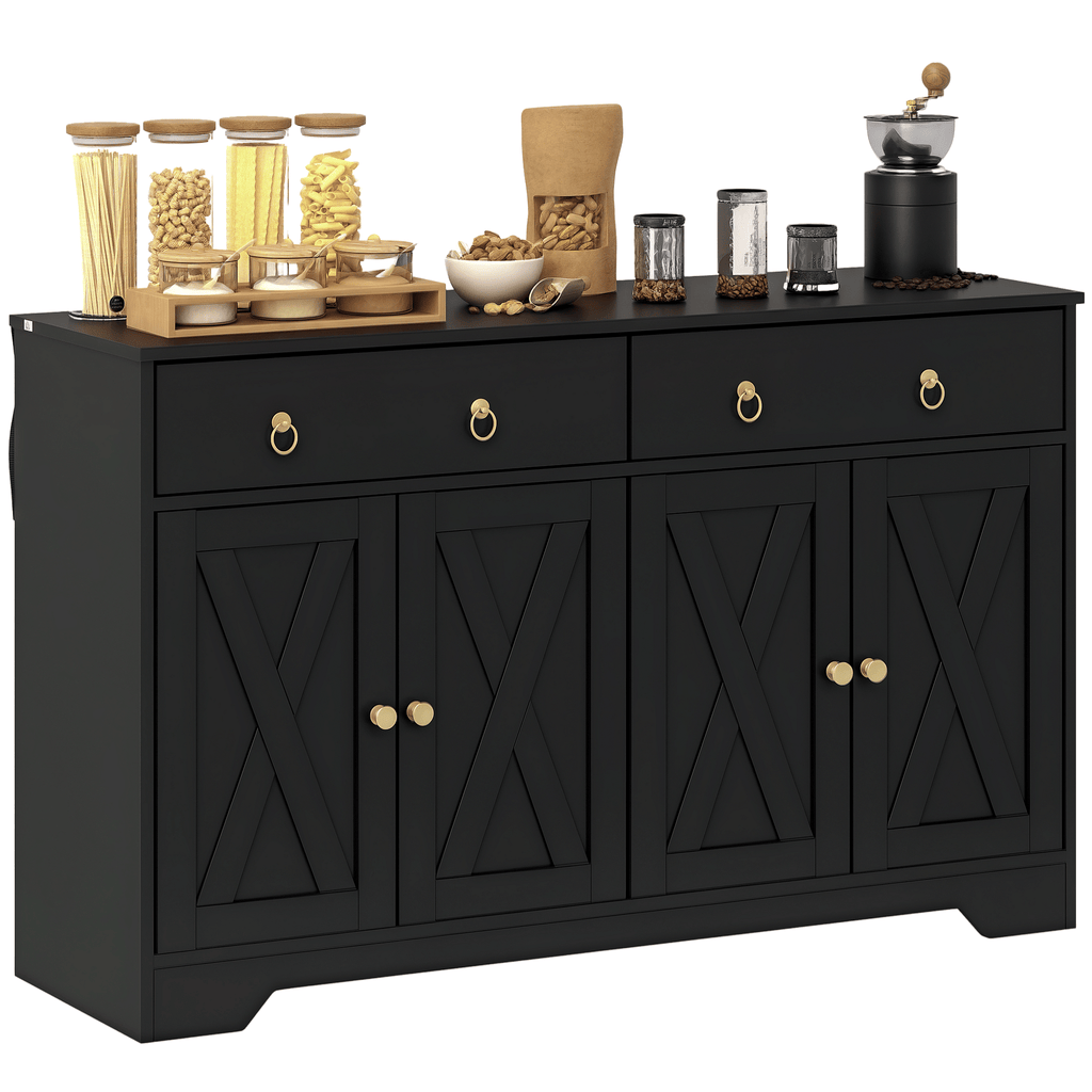 Farmhouse Sideboard Buffet Cabinet with Barn Doors and Adjustable Shelves