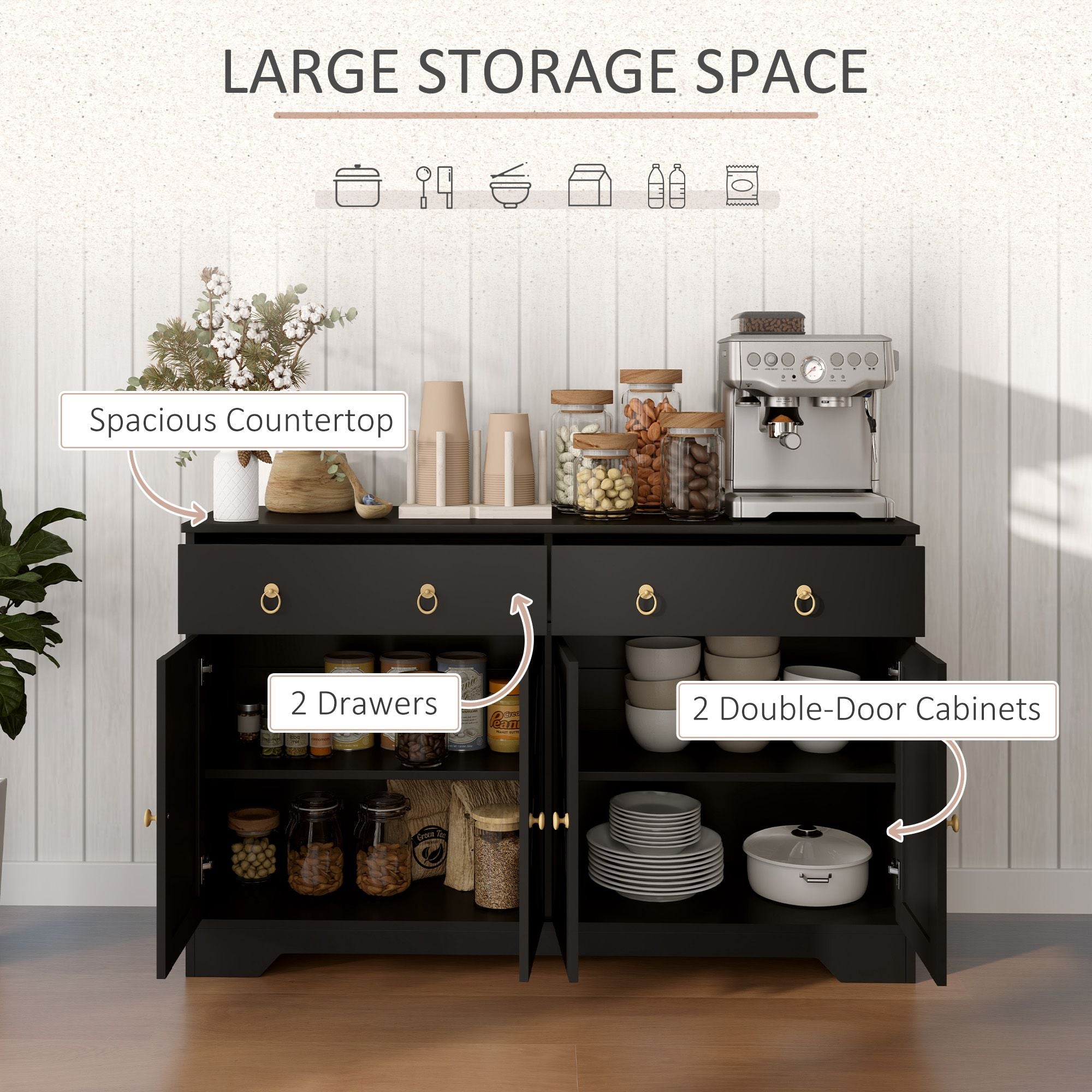 Farmhouse Sideboard Buffet Cabinet with Barn Doors and Adjustable Shelves