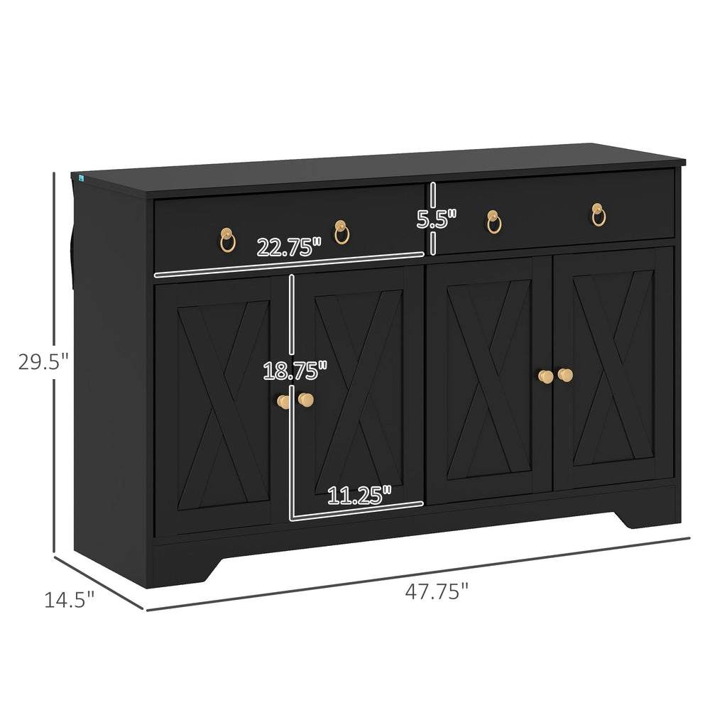 Farmhouse Sideboard Buffet Cabinet with Barn Doors and Adjustable Shelves