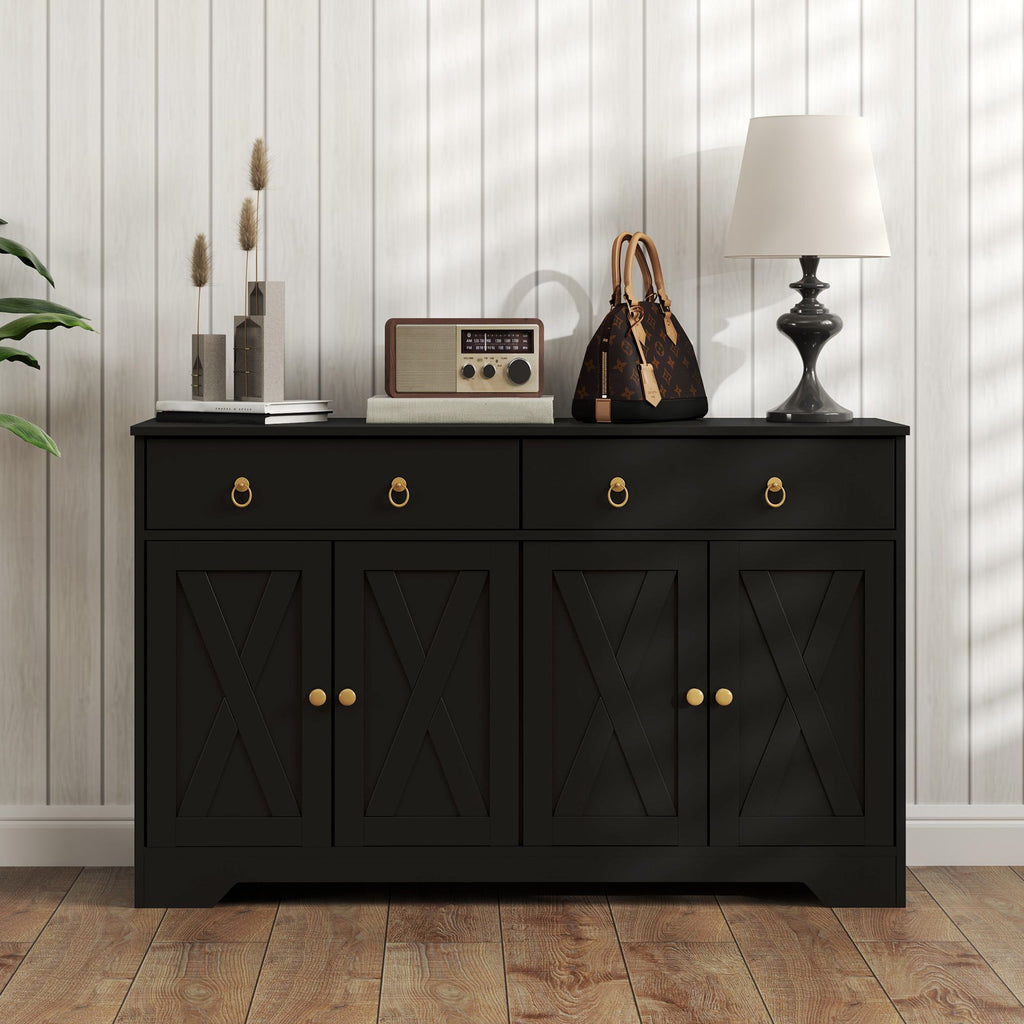 Farmhouse Sideboard Buffet Cabinet with Barn Doors and Adjustable Shelves