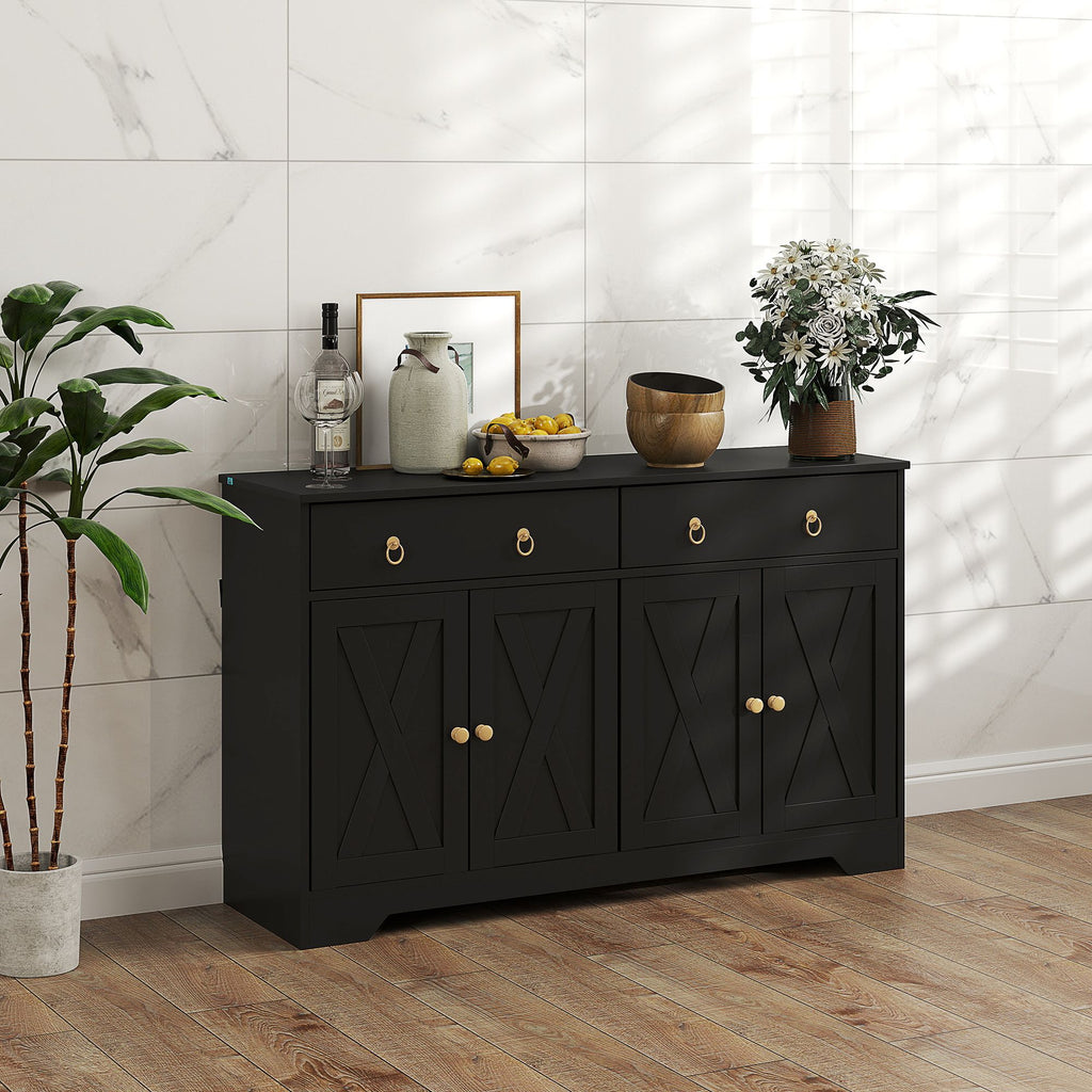 Farmhouse Sideboard Buffet Cabinet with Barn Doors and Adjustable Shelves