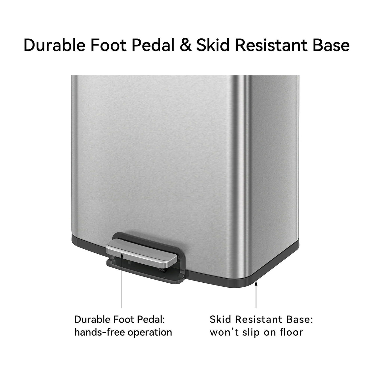 Slim Kitchen Step Trash Can with Soft-Close Lid and Stay-Open Function