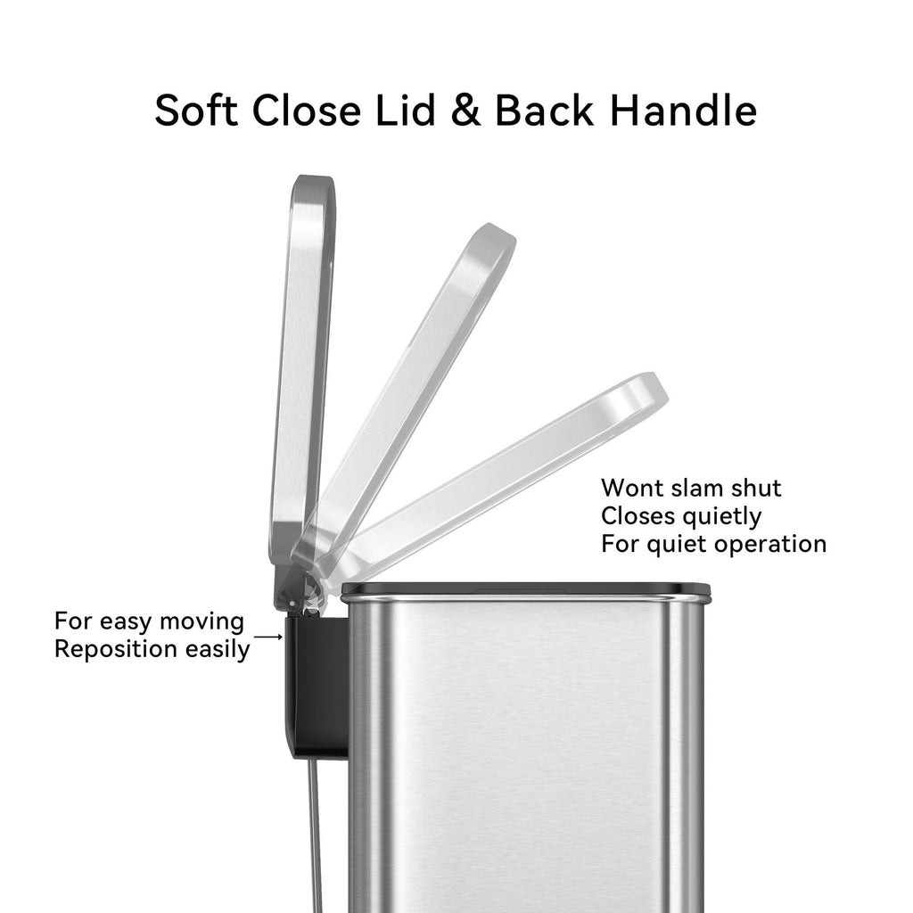 Slim Kitchen Step Trash Can with Soft-Close Lid and Stay-Open Function