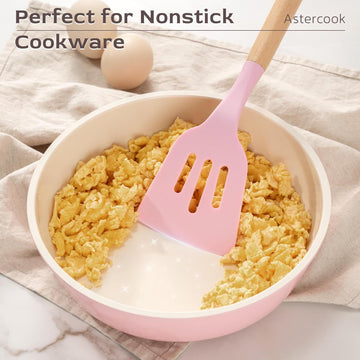 Pink 39-Piece Kitchen Utensil Set with Wooden Handles