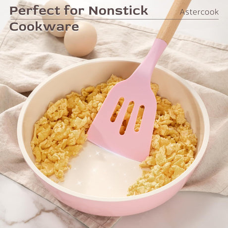 Pink 39-Piece Kitchen Utensil Set with Wooden Handles