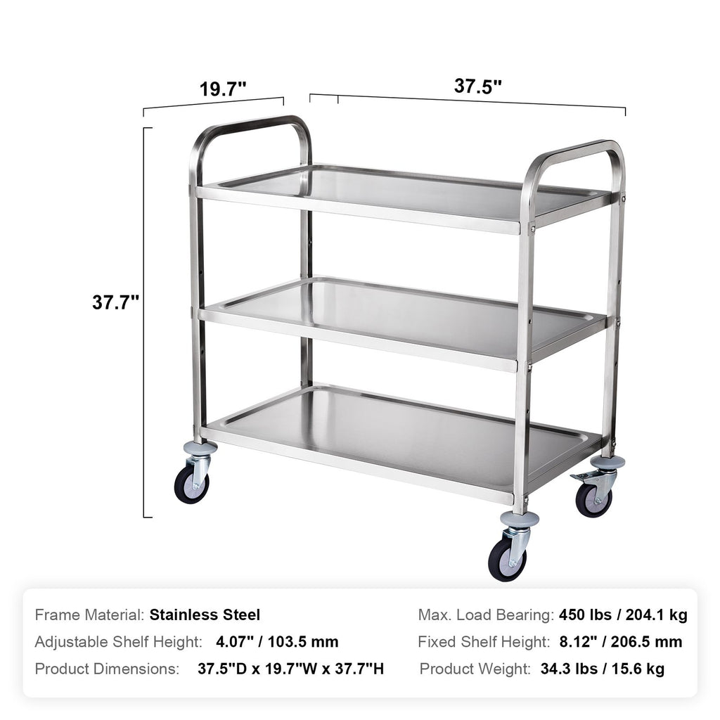 Three-Tier Rolling Utility Cart with Hooks