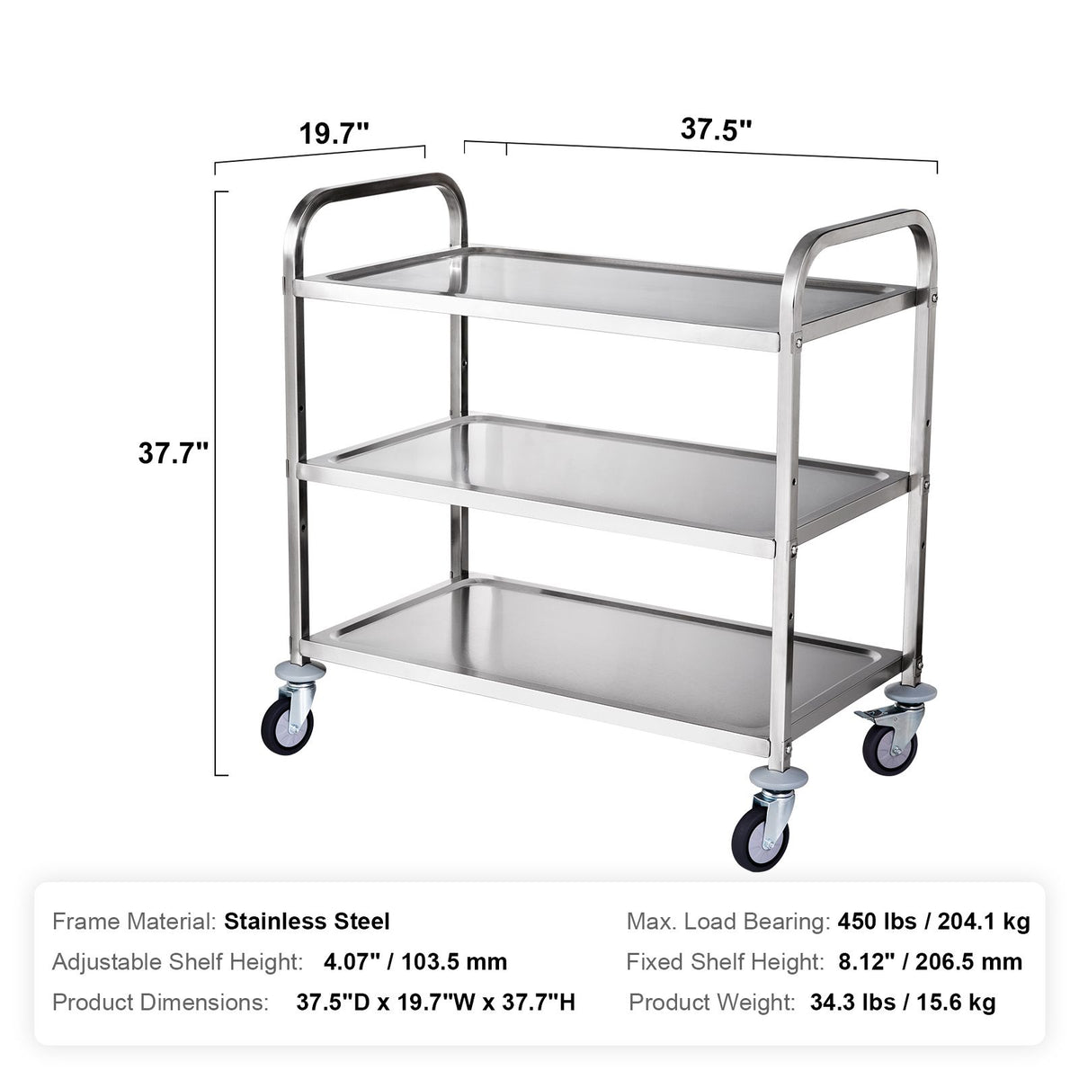 Three-Tier Rolling Utility Cart with Hooks