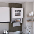 White Kitchen Wall Cabinet with Glass Door, Towel Rack, and Spice Rack