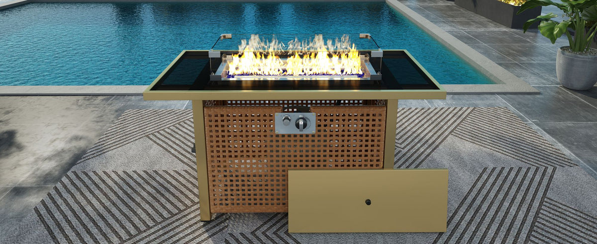 K&K Open-Weave Propane Fire Pit and Convertible Patio Table