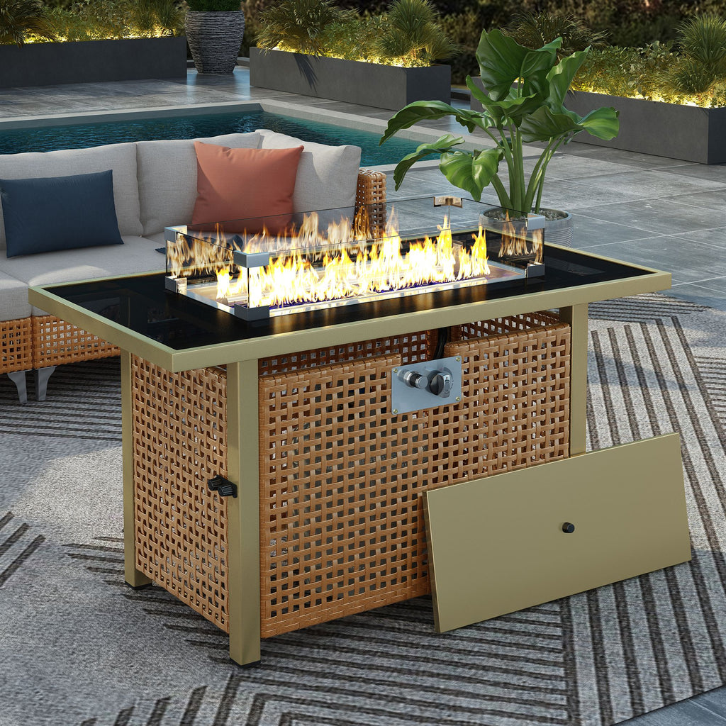 K&K Open-Weave Propane Fire Pit and Convertible Patio Table