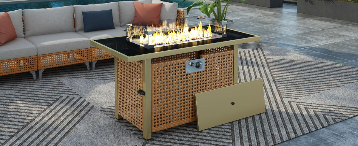 K&K Open-Weave Propane Fire Pit and Convertible Patio Table