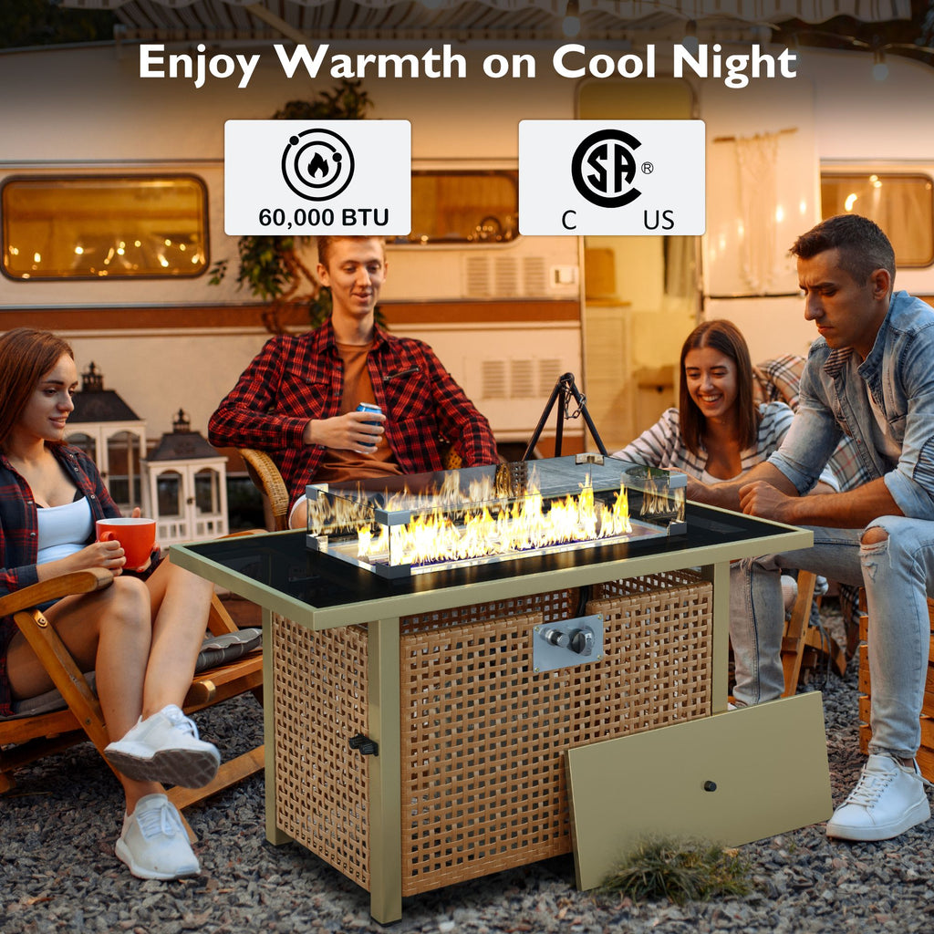 K&K Open-Weave Propane Fire Pit and Convertible Patio Table