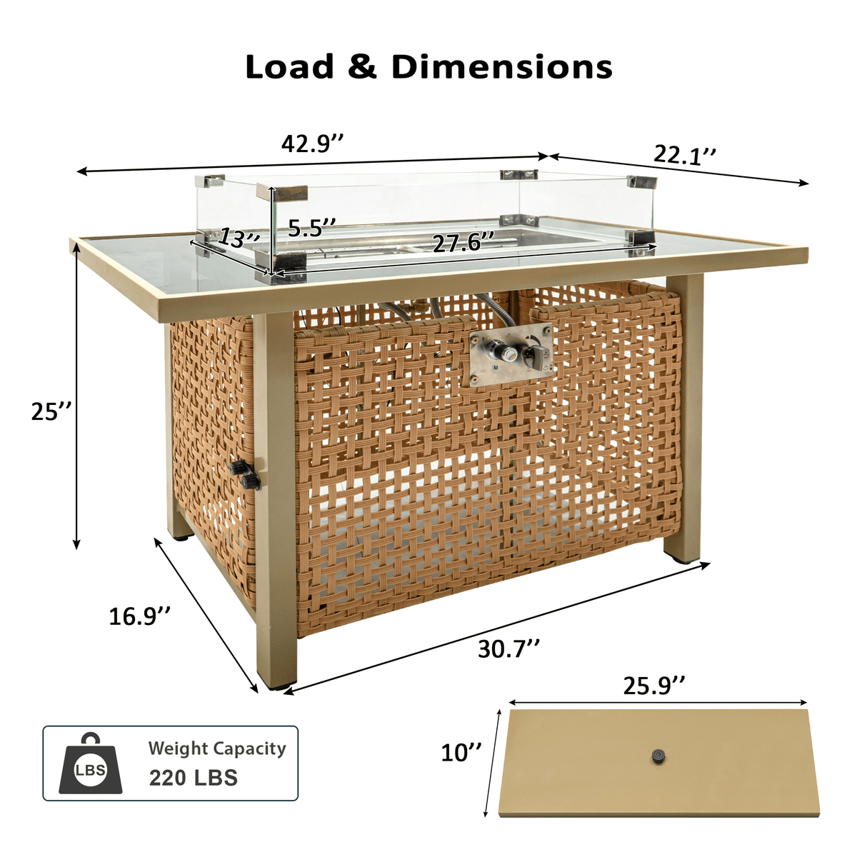K&K Open-Weave Propane Fire Pit and Convertible Patio Table