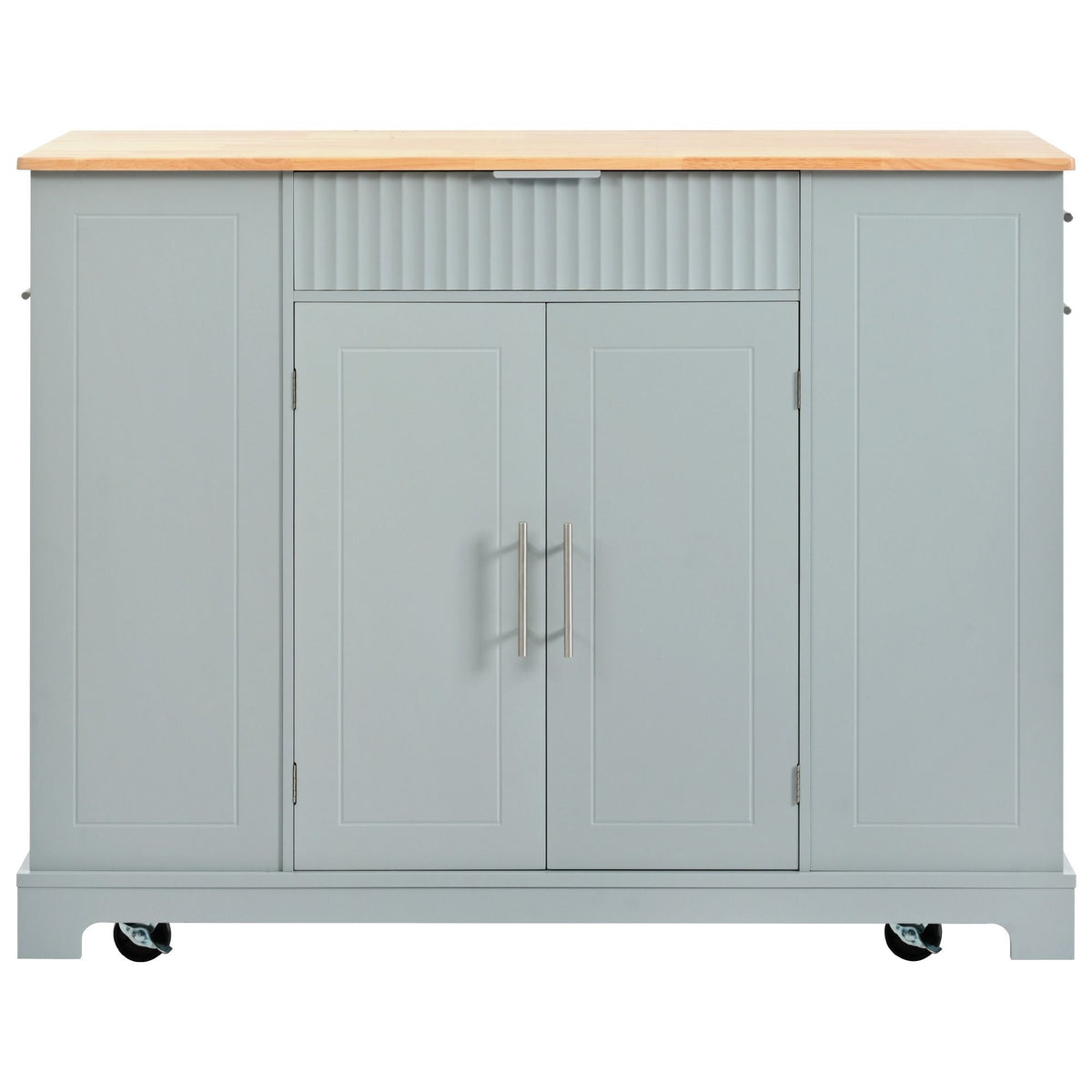 Fluted Rolling Kitchen Island with Concealed Trash Cabinet