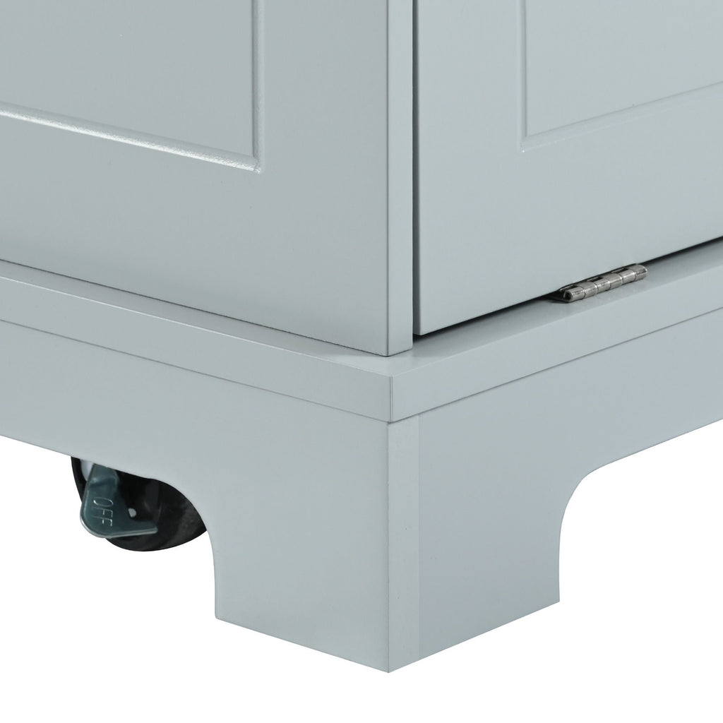 Fluted Rolling Kitchen Island with Concealed Trash Cabinet