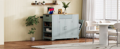 Fluted Rolling Kitchen Island with Concealed Trash Cabinet