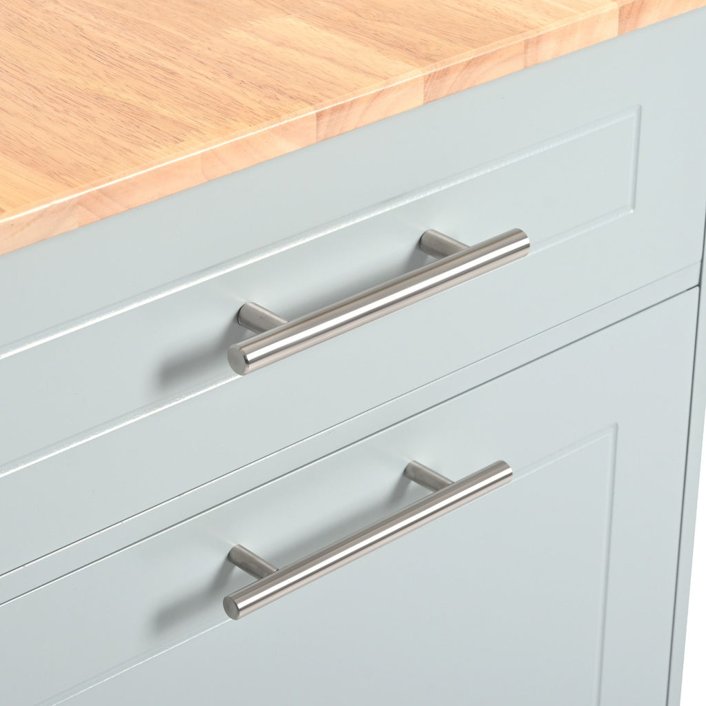Fluted Rolling Kitchen Island with Concealed Trash Cabinet