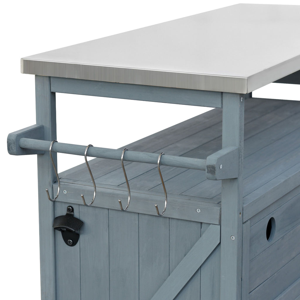 Farmhouse Outdoor Kitchen Island with Rolling Bar Cart and Storage