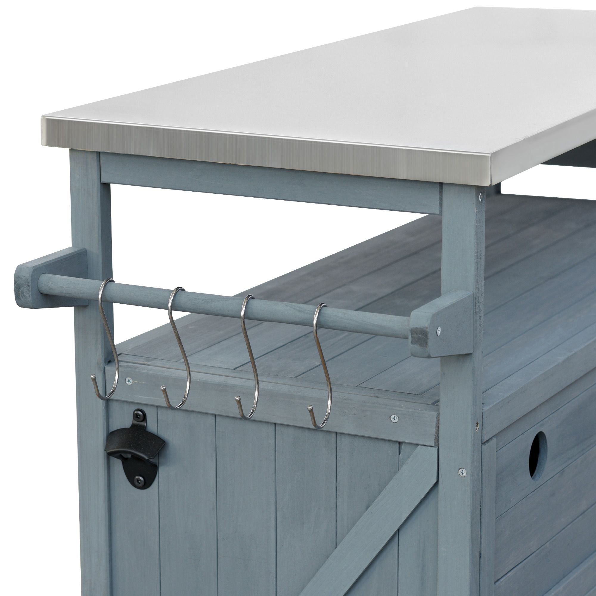 Farmhouse Outdoor Kitchen Island with Rolling Bar Cart and Storage