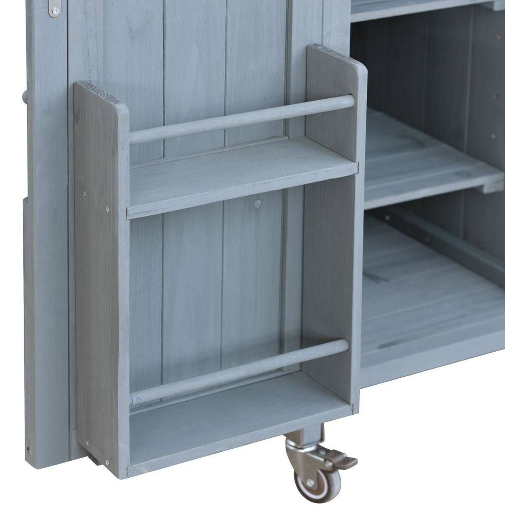Farmhouse Outdoor Kitchen Island with Rolling Bar Cart and Storage