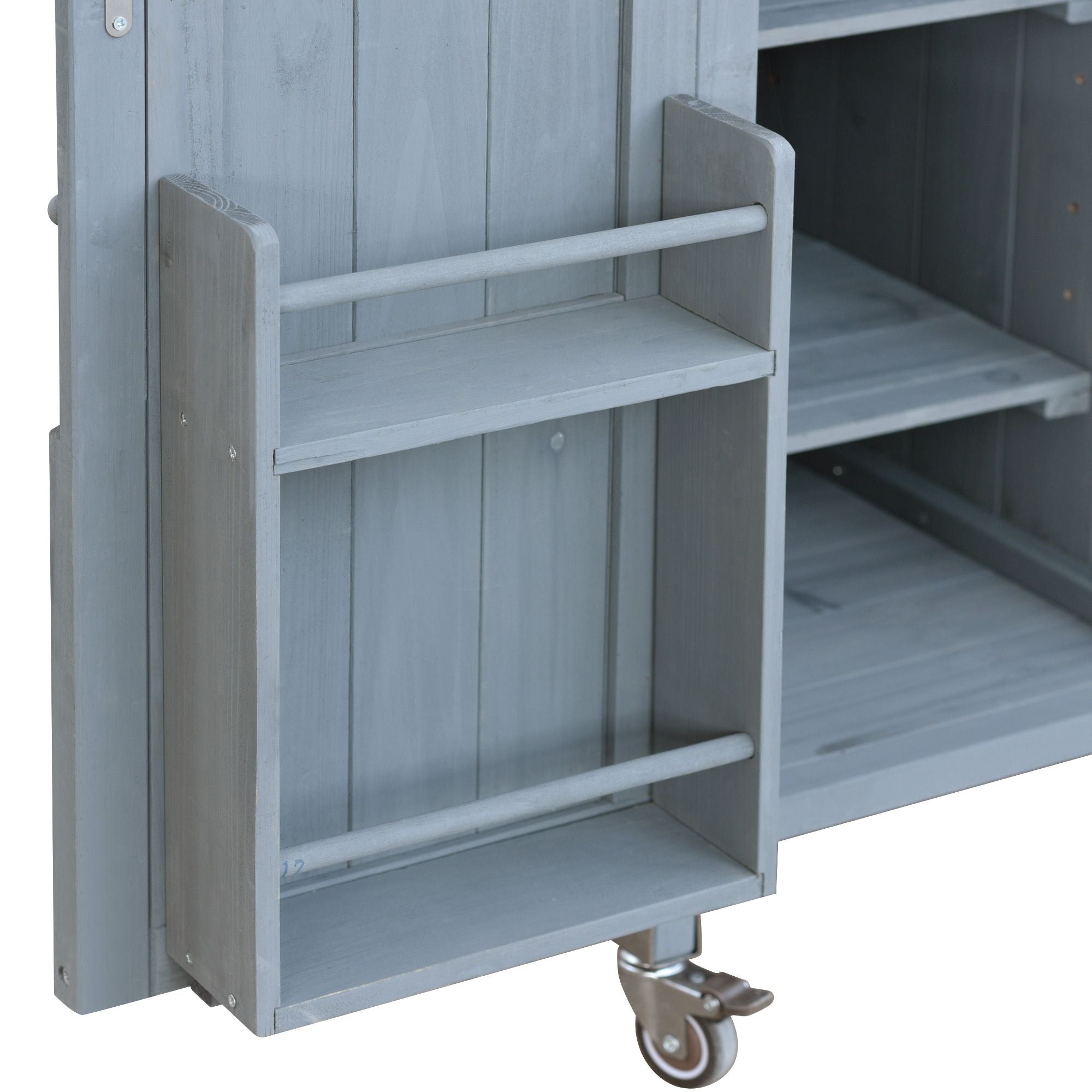 Farmhouse Outdoor Kitchen Island with Rolling Bar Cart and Storage