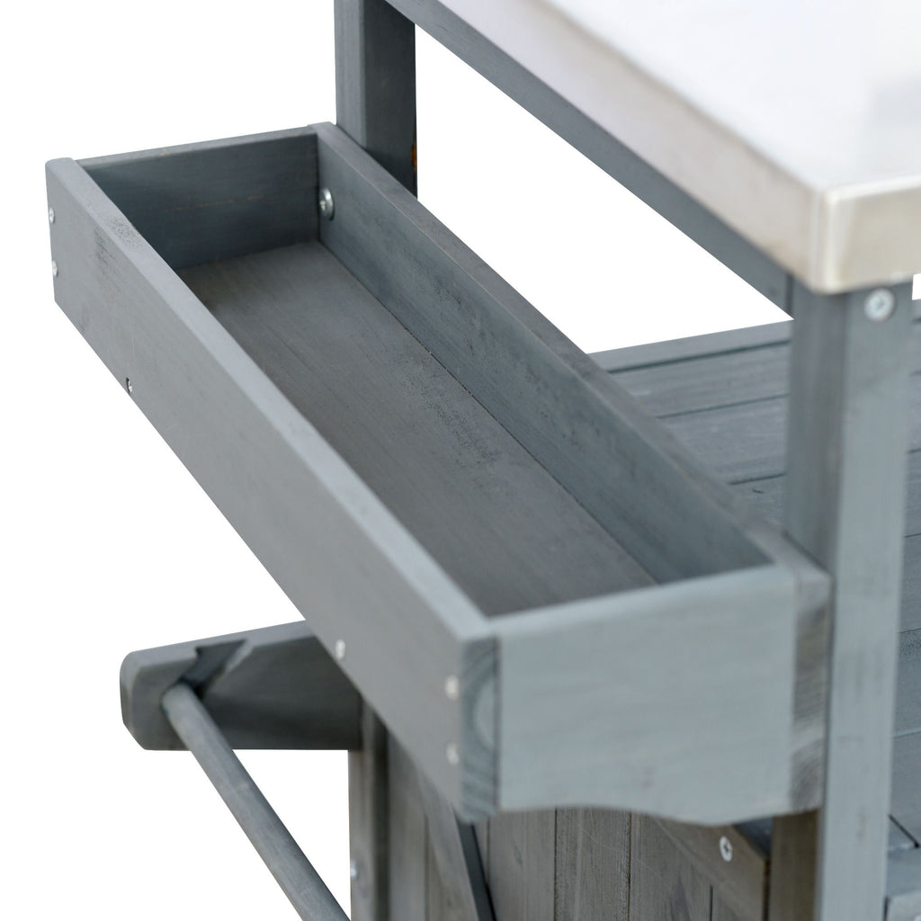 Farmhouse Outdoor Kitchen Island with Rolling Bar Cart and Storage