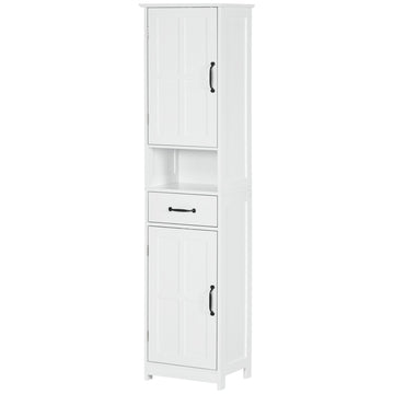 Tall Slim Bathroom Storage Cabinet with Adjustable Shelves and Sliding Drawer