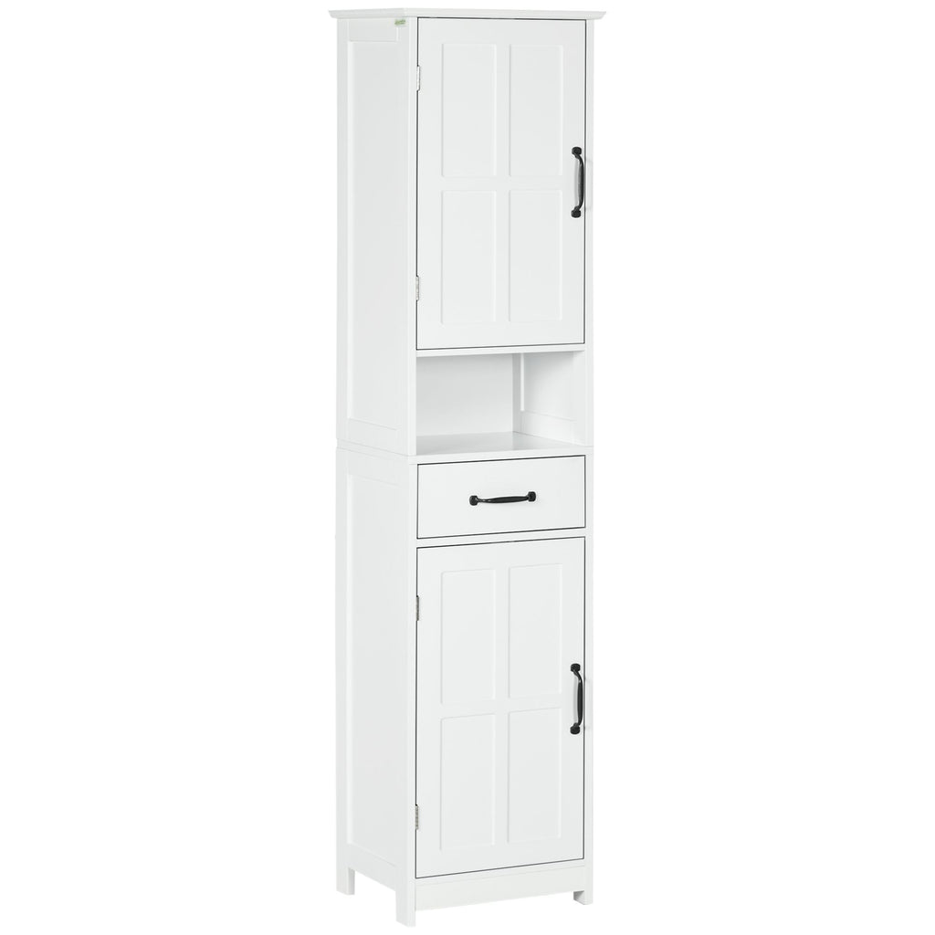 Tall Slim Bathroom Storage Cabinet with Adjustable Shelves and Sliding Drawer