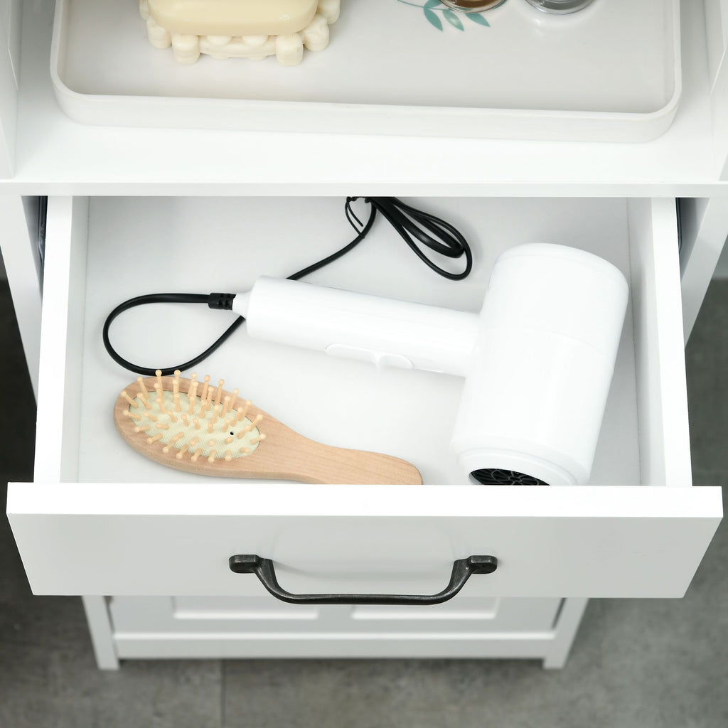 Tall Slim Bathroom Storage Cabinet with Adjustable Shelves and Sliding Drawer