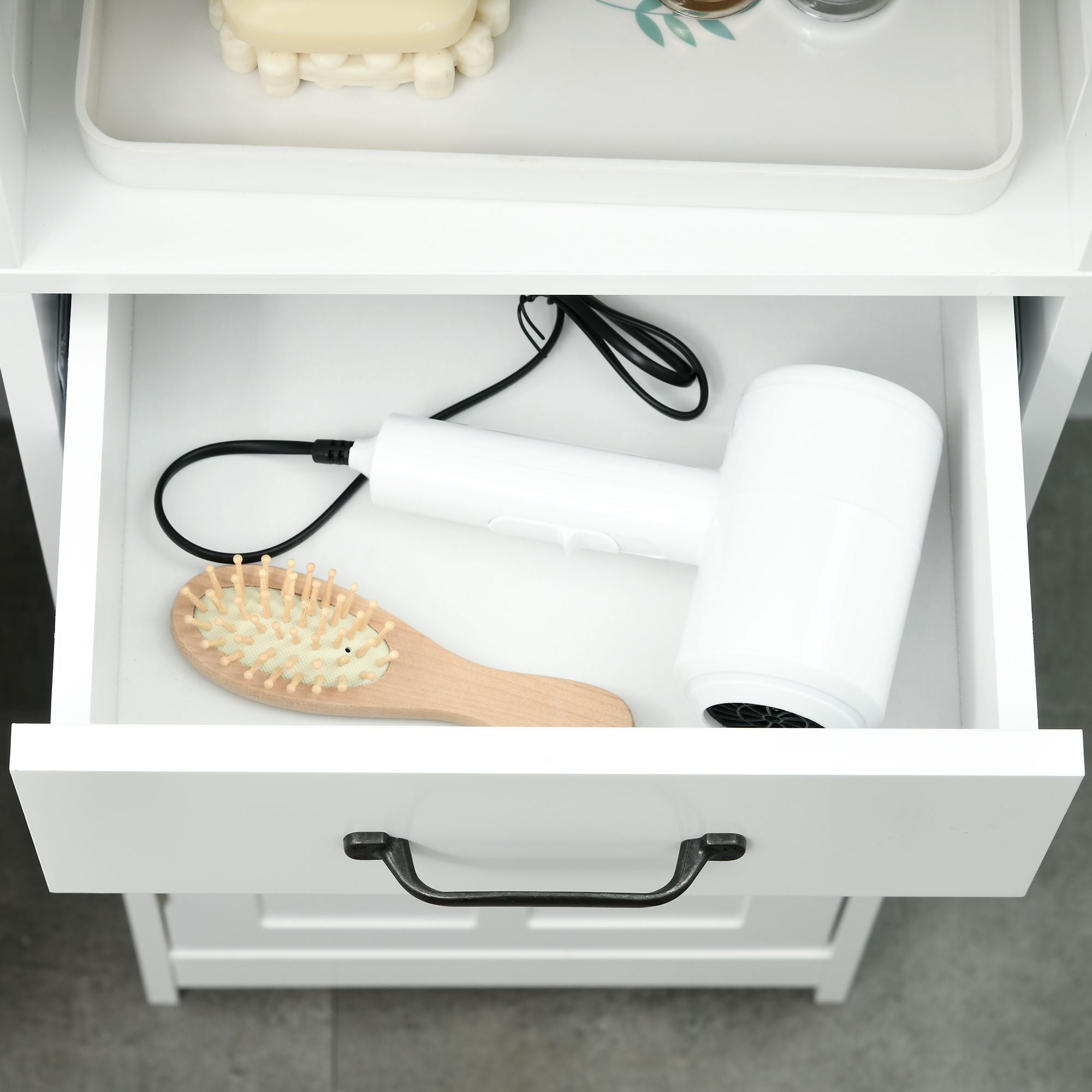 Tall Slim Bathroom Storage Cabinet with Adjustable Shelves and Sliding Drawer