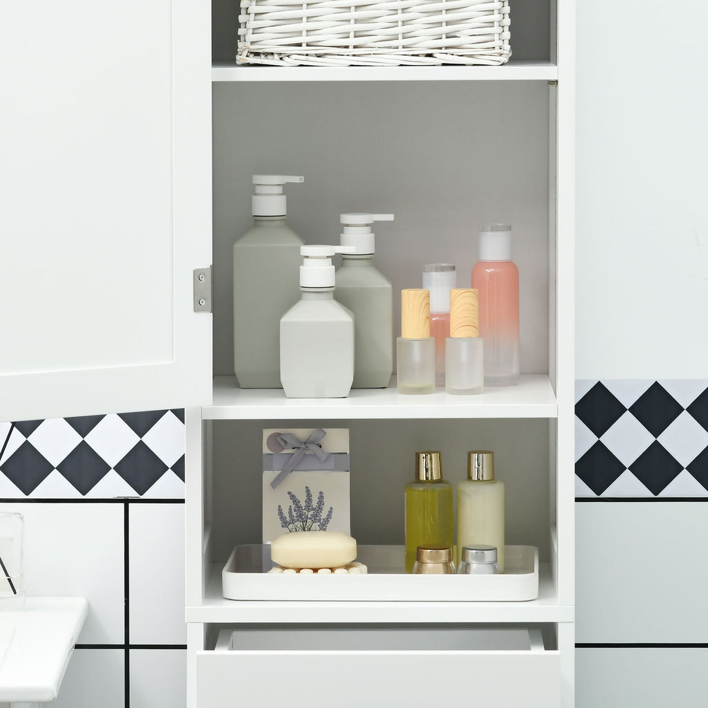 Tall Slim Bathroom Storage Cabinet with Adjustable Shelves and Sliding Drawer