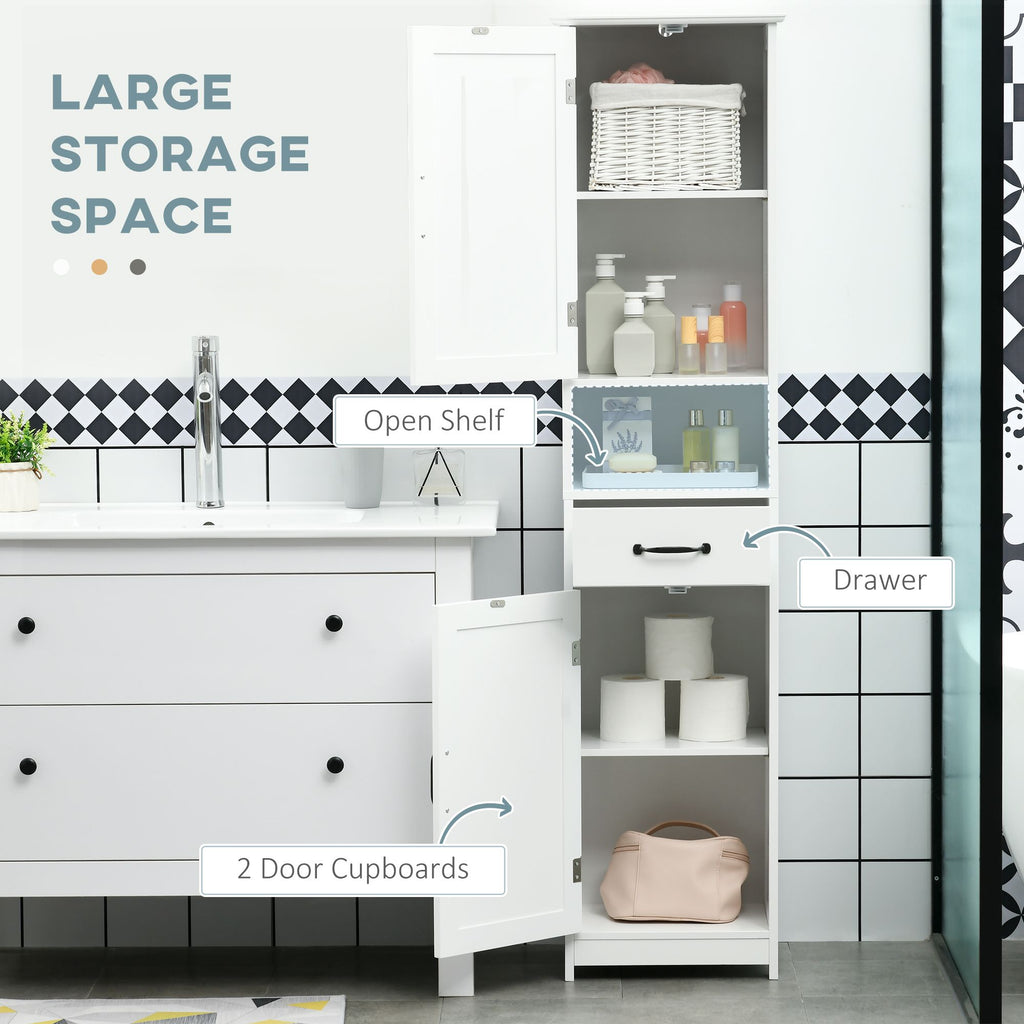 Tall Slim Bathroom Storage Cabinet with Adjustable Shelves and Sliding Drawer