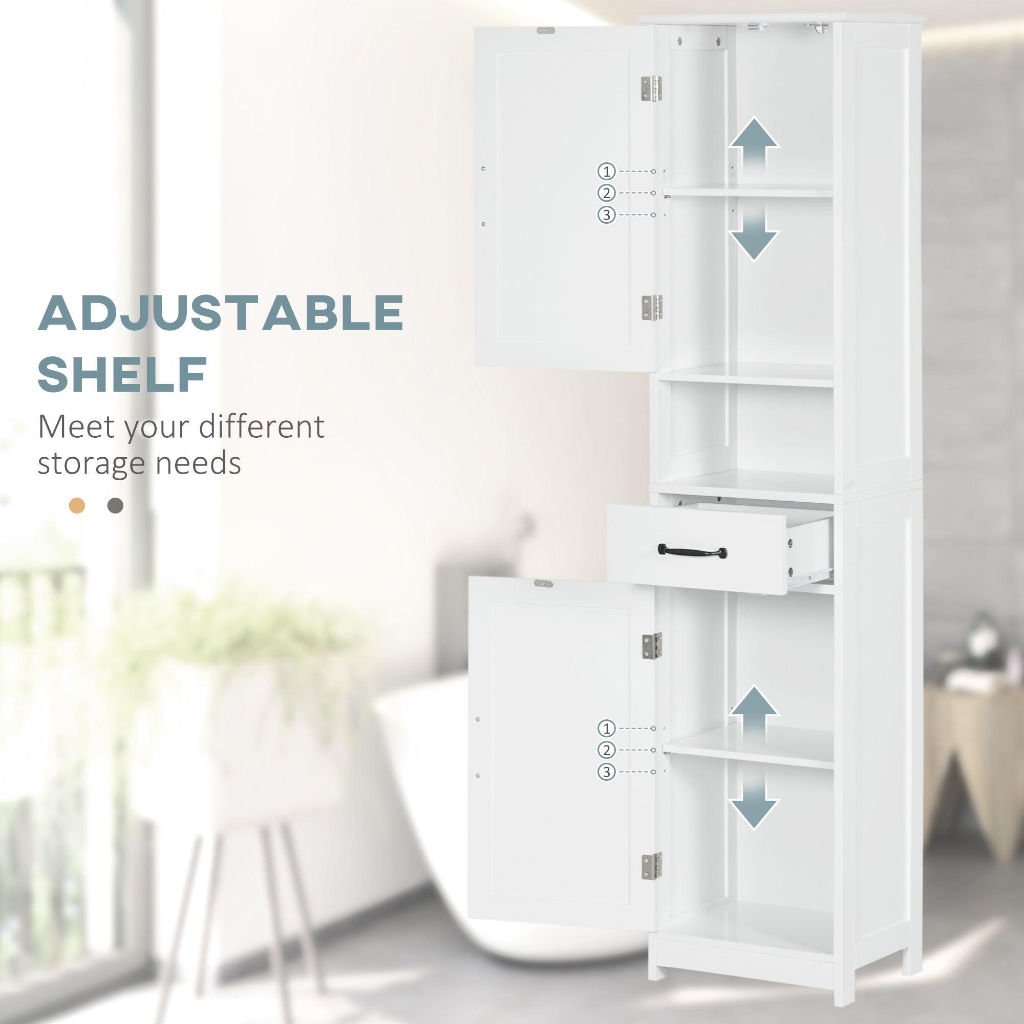 Tall Slim Bathroom Storage Cabinet with Adjustable Shelves and Sliding Drawer