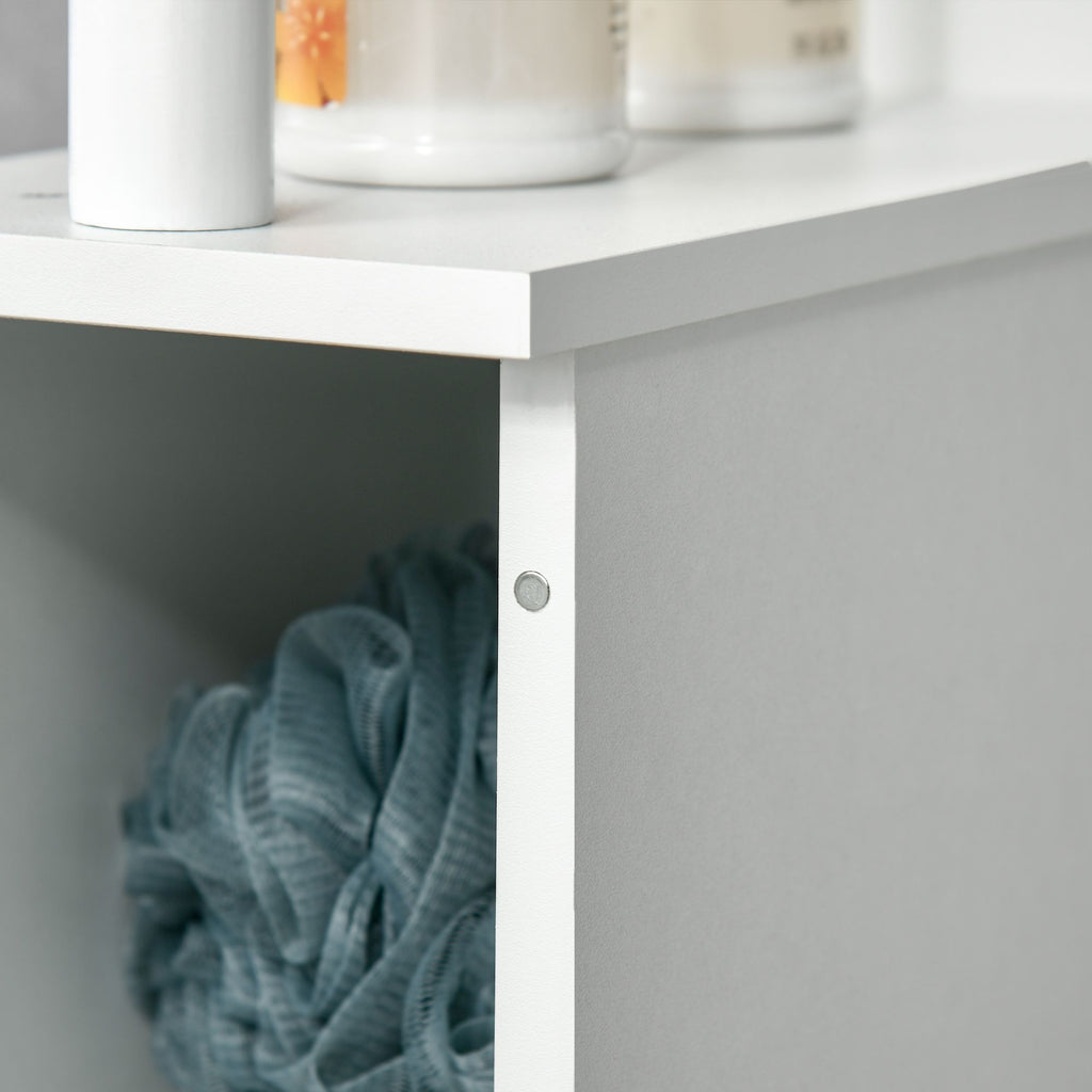 Slim Bathroom Linen Tower with Open and Concealed Storage