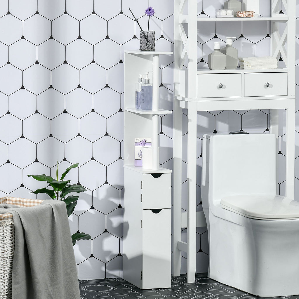 Slim Bathroom Linen Tower with Open and Concealed Storage