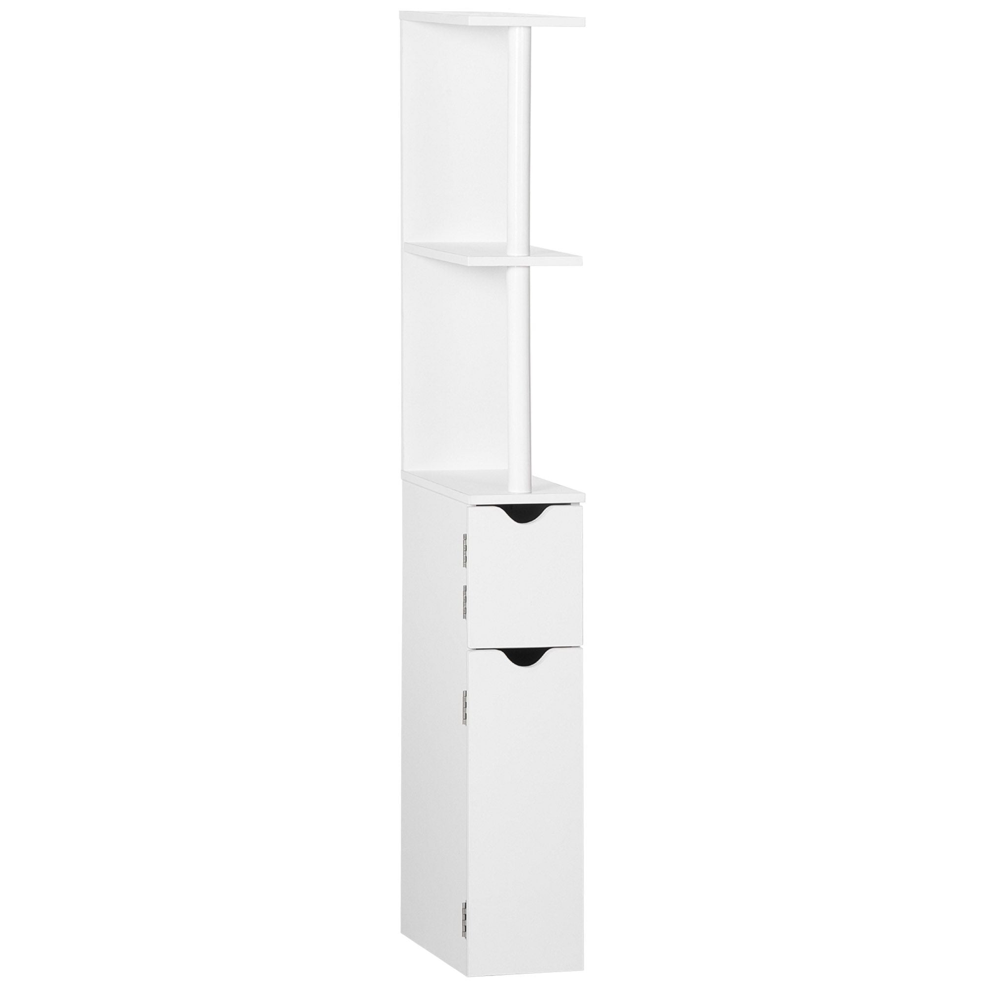 Slim Bathroom Linen Tower with Open and Concealed Storage