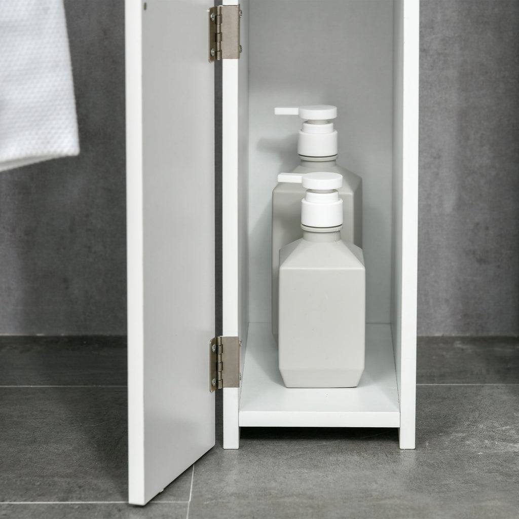 Slim Bathroom Linen Tower with Open and Concealed Storage