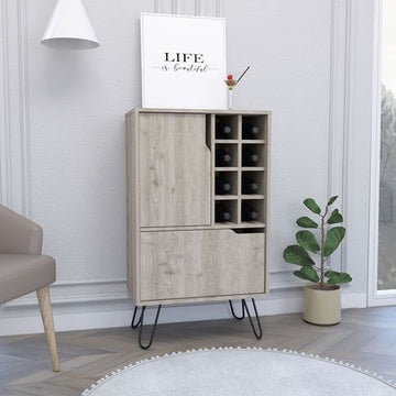 L Bar Cabinet Silhill, Eight Wine Cubbies, Two Cabinets With Single Door, Light Gray