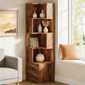 Five-Tier L-Shaped Corner Bookcase with Two Drawers