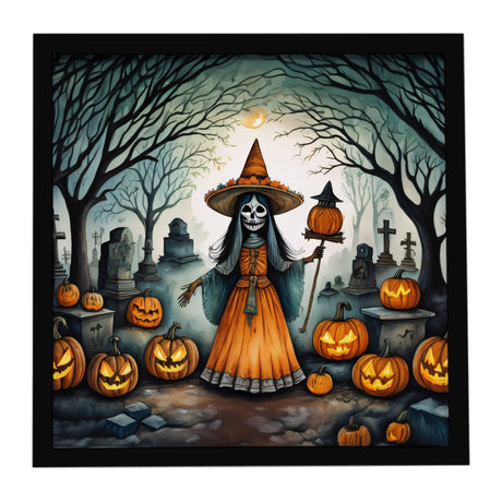 La Llorona Skeleton Spooky Halloween Framed Metal Print Wall Art