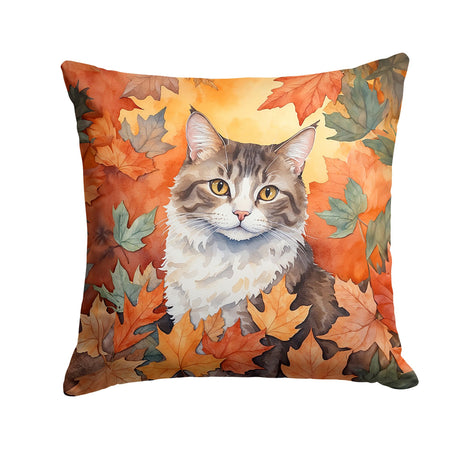 La Perm Cat in Fall Leaves Decorative Throw Pillow