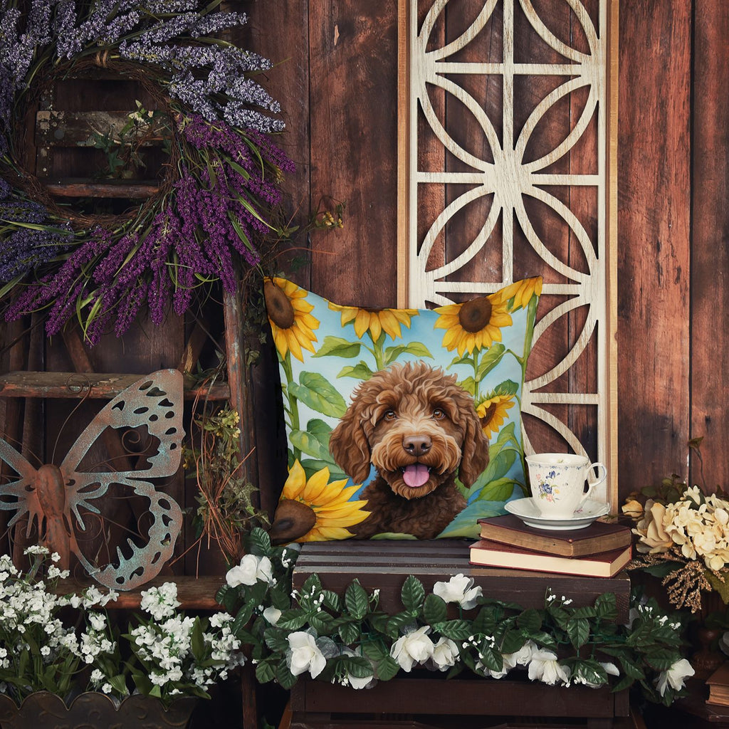 Labradoodle in Sunflowers Decorative Throw Pillow
