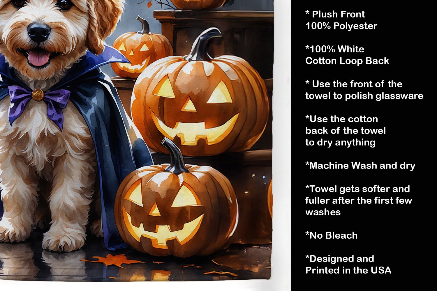 Premium Halloween Kitchen Towel – Minky Plush Front, Cotton Terry Back – Absorbent & everyday