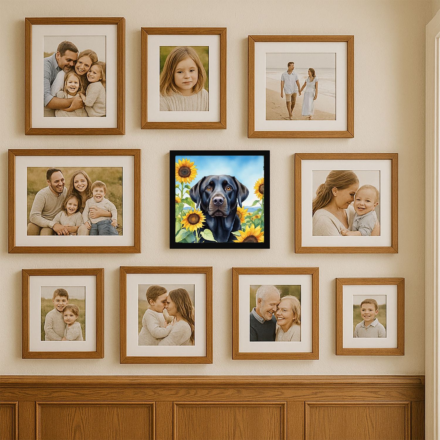 Labrador Retriever in Sunflowers Framed Metal Print – Ready-to-Hang Wall Art