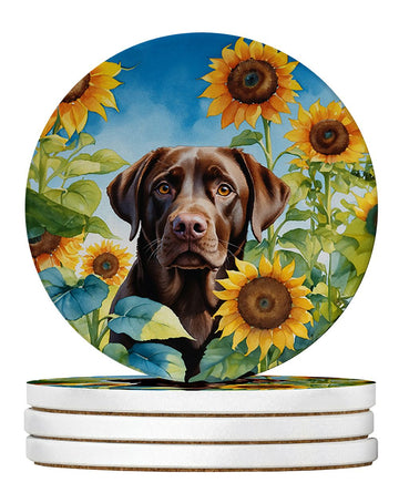 Labrador Retriever in Sunflowers Coaster Set